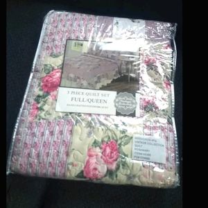 3 piece queen floral patch quilt set